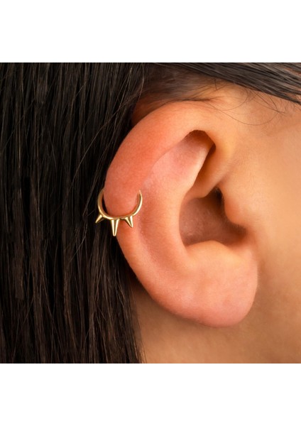 14 Ayar Altın 3 Diken Motifli Minimal Halka Piercing