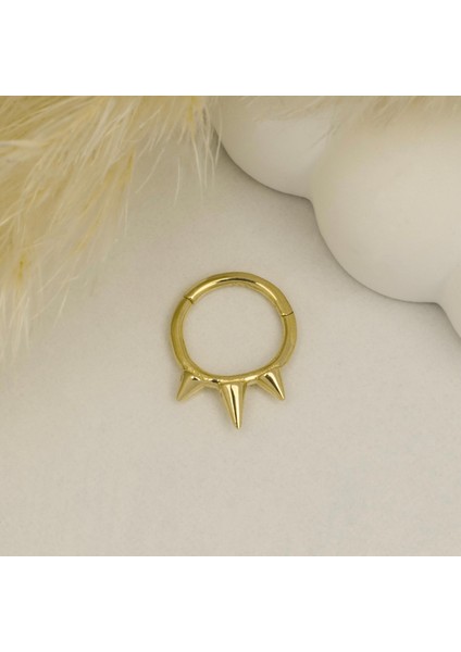 14 Ayar Altın 3 Diken Motifli Minimal Halka Piercing