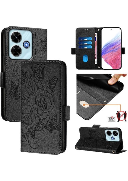 Kredi Kartı ile Xiaomi Poco M6 4g Pu Deri Manyetik Cüzdan Için Kılıf (Yurt Dışından)