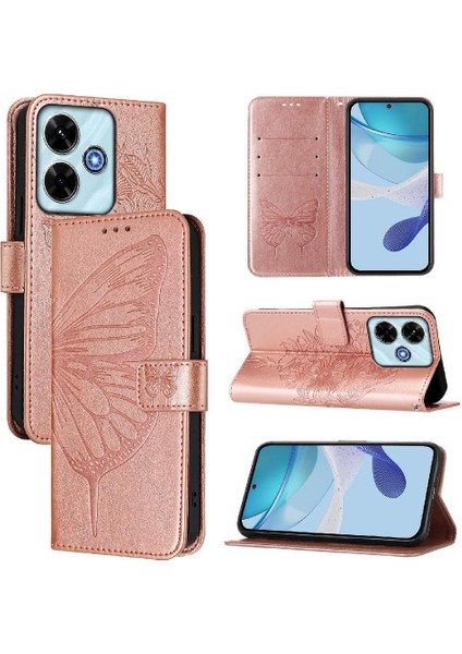 Xiaomi Poco M6 4g Kabartma Kelebek Premium Deri Manyetik Için Kılıf (Yurt Dışından)