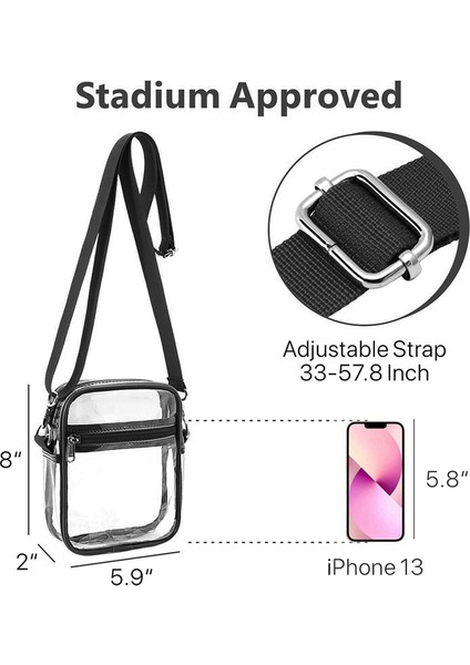 Şeffaf Çanta Stadyum Onaylı, Spor Outdoor Için Ayarlanabilir Omuz Askılı Şeffaf Çanta, Siyah (Yurt Dışından) modelleri