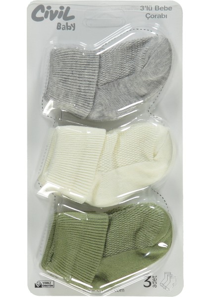 Bebek 3'lü Çorap Set 0-24 Ay Krem