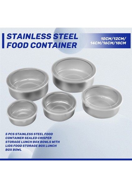 5 Adet Paslanmaz Çelik Gıda Kabı Mühürlü Crisper Saklama Öğle Yemeği Kutusu Kaseleri Kapaklı Gıda Saklama Kutusu Öğle Yemeği Kutusu Kasesi (Yurt Dışından) indirimleri