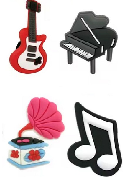 Kırmızı Renkli 4 Adet Müzik Temalı Crocks Terlik Süsü Seti