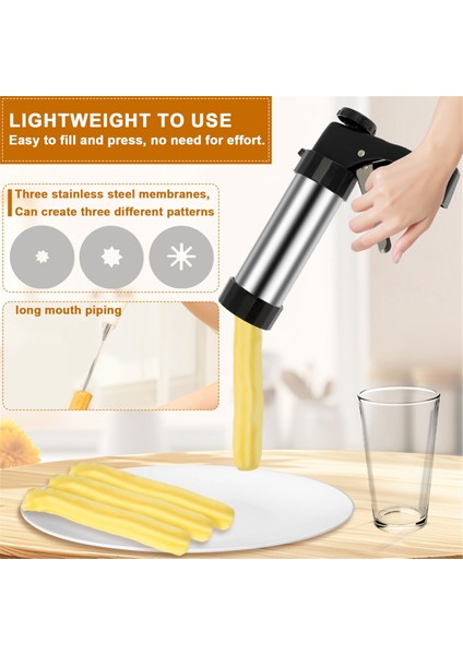 Churrera Churro Yapım Makinesi Paslanmaz Çelik Churro Yapım Seti 3 Farklı Uç Boru Nozulu Boş (Yurt Dışından)