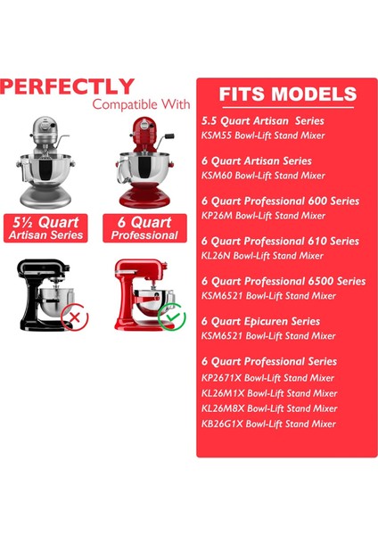 Kitchenaid 5.5-6 Qt Kase Kaldırmalı Stand Mikseri Için Paslanmaz Çelik Aksesuarlar, 6 Tel Çırpma Teli, Çırpıcı, Hamur Kancası Dahil (Yurt Dışından) indirimleri