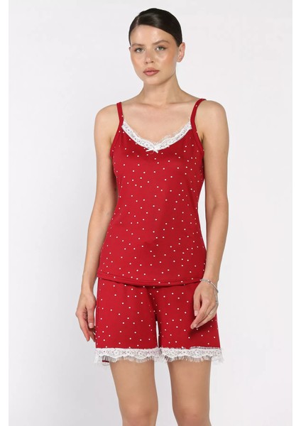 Kadın Ip Askılı Puantiyeli Şortlu Pijama Takımı P-00017384