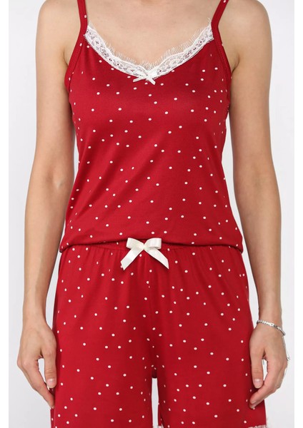 Kadın Ip Askılı Puantiyeli Şortlu Pijama Takımı P-00017384 fırsatları