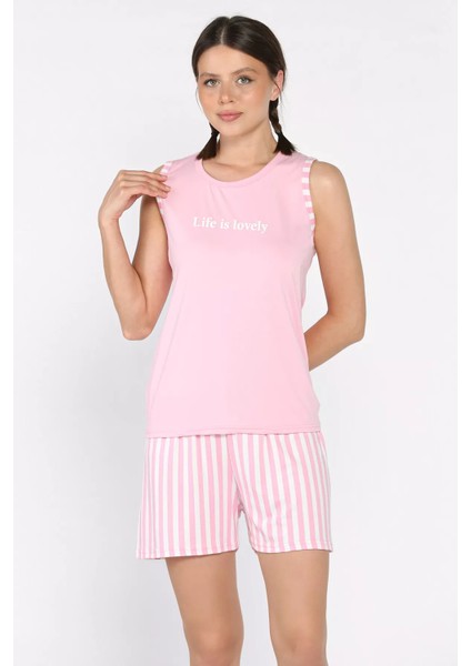 Kadın Çizgi Desenli Şortlu Pijama Takımı P-00017387