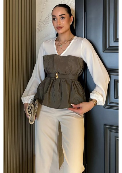 V Yaka Garnili Tokalı Kadın Bluz P-00017318 fiyatları