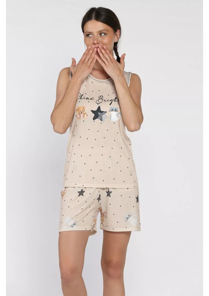 Kadın Baskılı Şortlu Pijama Takımı P-00017386