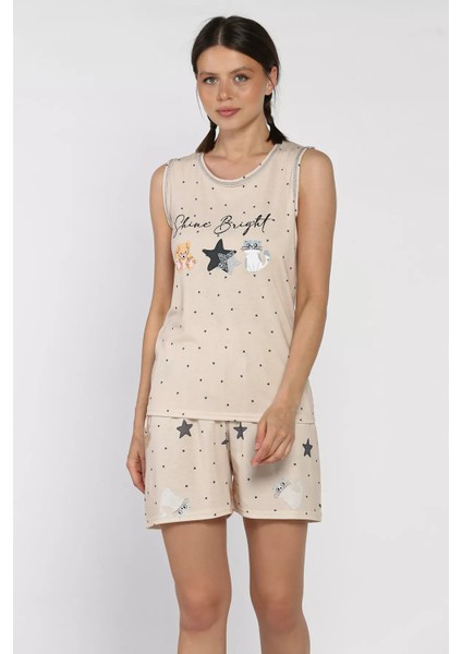 Kadın Baskılı Şortlu Pijama Takımı P-00017386