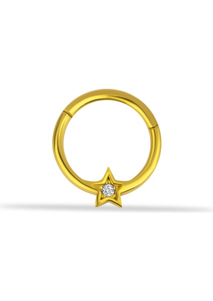14 Ayar Altın Taşlı Yıldız Minimal Halka Piercing