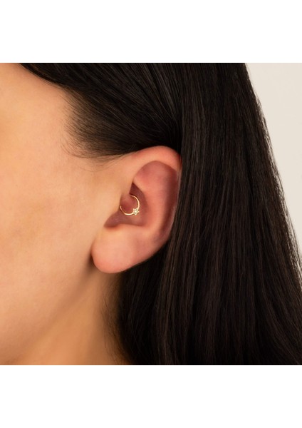 14 Ayar Altın Taşlı Yıldız Minimal Halka Piercing