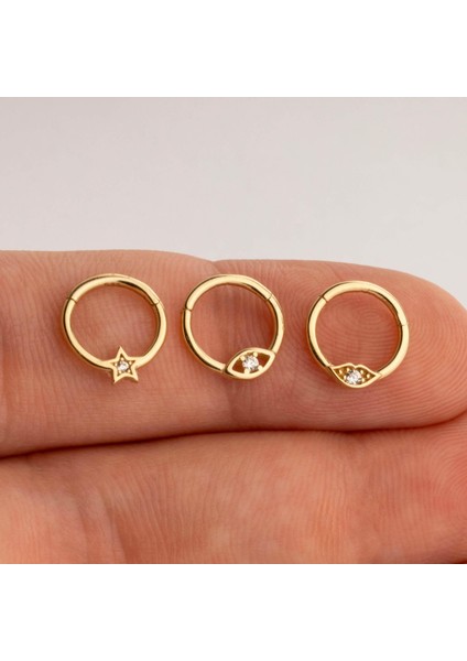 14 Ayar Altın Taşlı Yıldız Minimal Halka Piercing