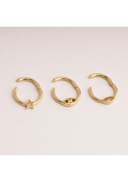 14 Ayar Altın Taşlı Yıldız Minimal Halka Piercing