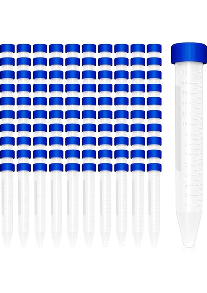 Vidalı Kapaklı 15ML Plastik Santrifüj Tüpleri, 100 Adet 15ML Konik Tüp Emzik Tüpleri, 1 Adet Santrifüj Tüpü Rafı (Yurt Dışından)