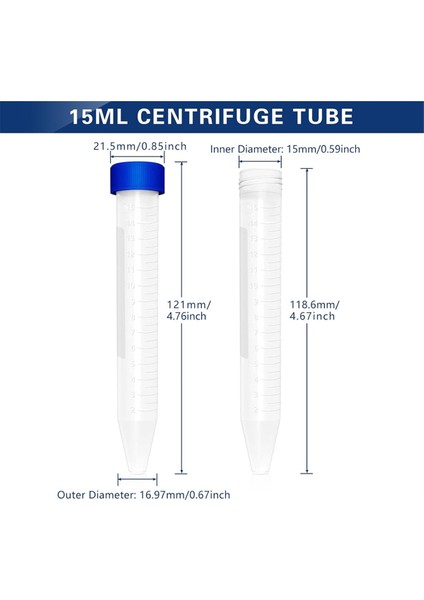 Vidalı Kapaklı 15ML Plastik Santrifüj Tüpleri, 100 Adet 15ML Konik Tüp Emzik Tüpleri, 1 Adet Santrifüj Tüpü Rafı (Yurt Dışından)