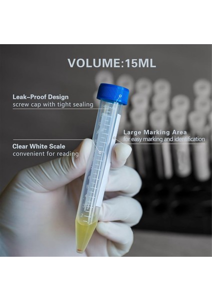 Vidalı Kapaklı 15ML Plastik Santrifüj Tüpleri, 100 Adet 15ML Konik Tüp Emzik Tüpleri, 1 Adet Santrifüj Tüpü Rafı (Yurt Dışından)
