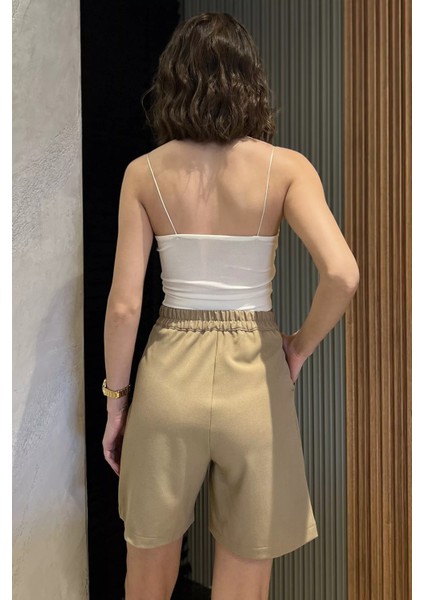 Kadın Bel Lastikli Pileli Yüksek Bel Cırtlı Şort P-00017317 modelleri