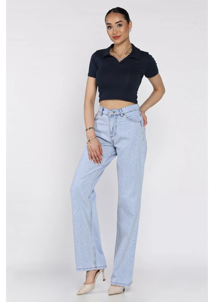 Kadın Taşlı Bol Paça Jean Kot Pantolon P-00017354 fiyatları