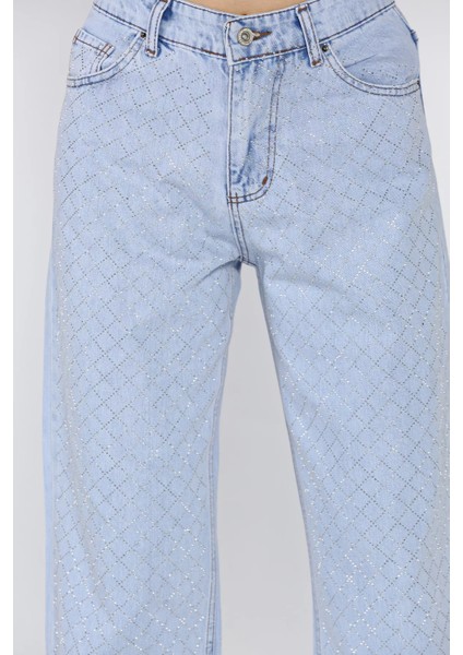 Kadın Taşlı Bol Paça Jean Kot Pantolon P-00017354 fırsatları