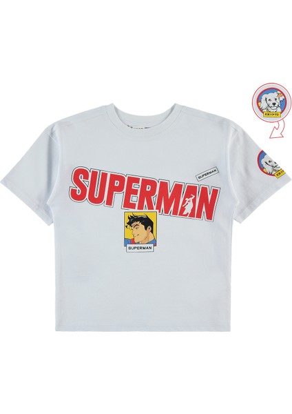 Süperman Erkek Çocuk Tişört 6-9 Yaş Beyaz