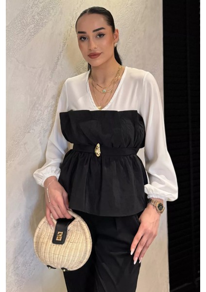 V Yaka Garnili Tokalı Kadın Bluz P-00017318 fiyatları