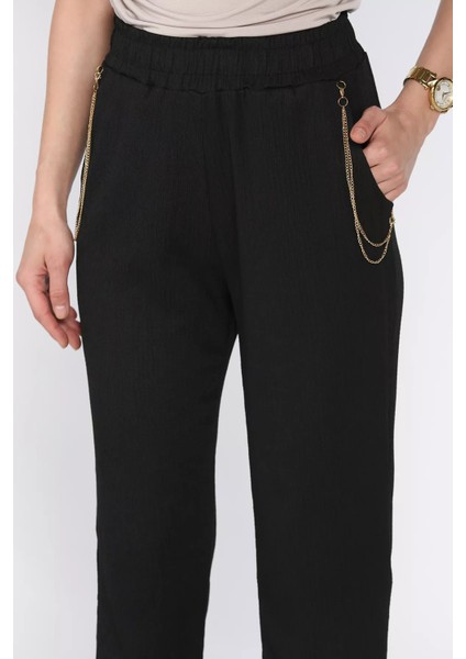 Kadın Bel Lastikli Zincir Aksesuarlı Duble Paça Pantolon P-00017314 modelleri