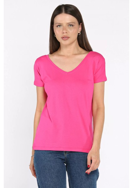Ön Arka V Yaka Kadın T-Shirt P-00015022