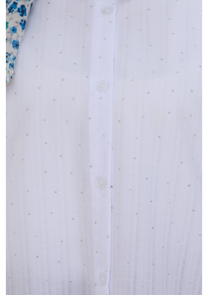 Göğüsü Taş Detaylı Oversize Tunik-Beyaz fırsatları