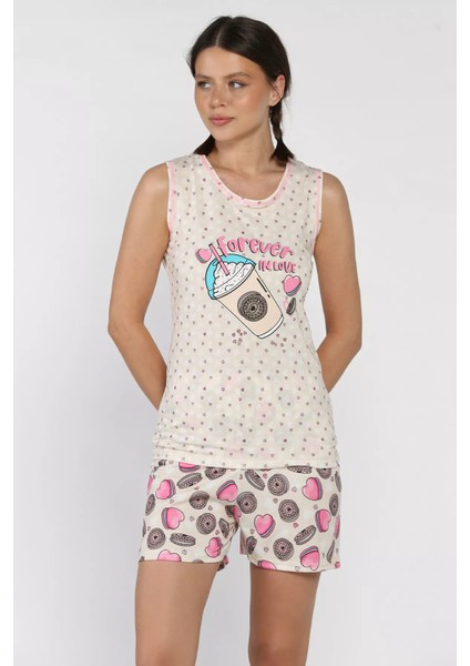 Kadın Baskılı Şortlu Pijama Takımı P-00017382