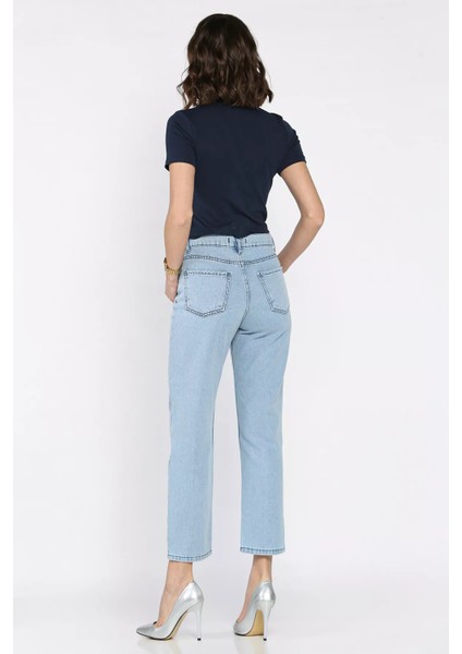 Kadın Yüksek Bel Taş Işlemeli Jean Kot Pantolon P-00017322