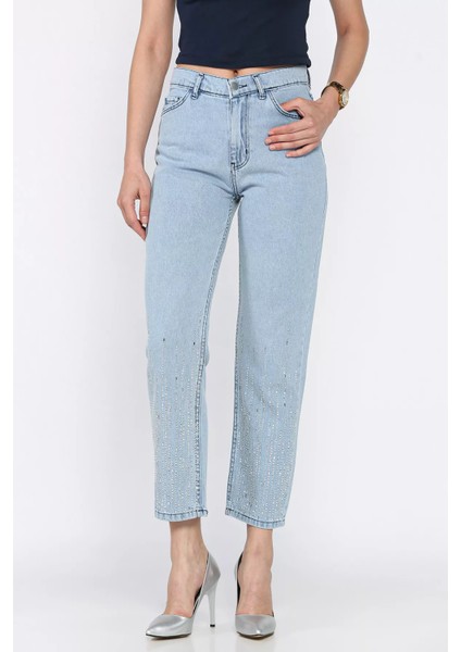 Kadın Yüksek Bel Taş Işlemeli Jean Kot Pantolon P-00017322