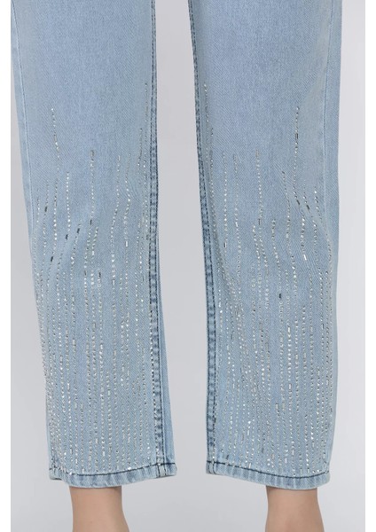 Kadın Yüksek Bel Taş Işlemeli Jean Kot Pantolon P-00017322