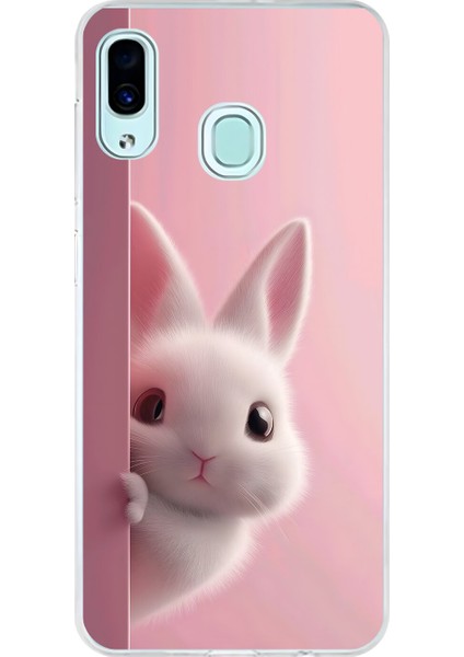 Samsung Galaxy A30 Uyumlu Şeffaf Kılıf 5 Peluş Tavşan Tasarımlı