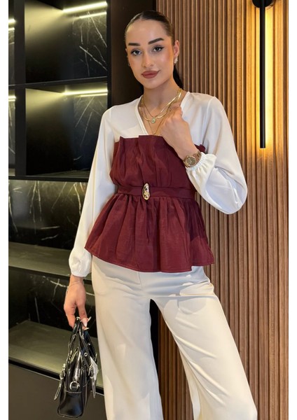 V Yaka Garnili Tokalı Kadın Bluz P-00017318
