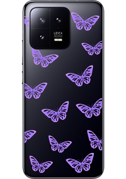 Xiaomi Mi 13 Uyumlu Şeffaf Kılıf Kelebek 4 Tasarımlı