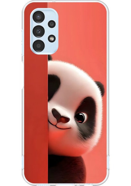 Samsung Galaxy A13 Uyumlu Şeffaf Kılıf 4 Peluş Panda Tasarımlı