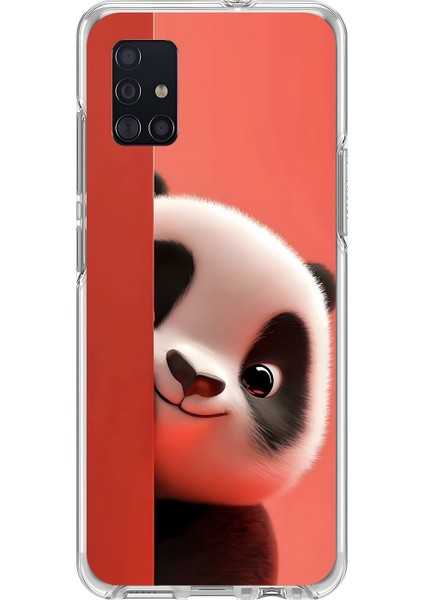 Samsung Galaxy A51 Uyumlu Şeffaf Kılıf 4 Peluş Panda Tasarımlı