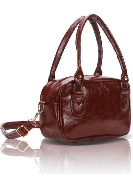 Kadın Rugan Deri Cherry Bag Fermuar Kapamalı Askı Detaylı Kol Çantası Kadın Omuz Çanta
