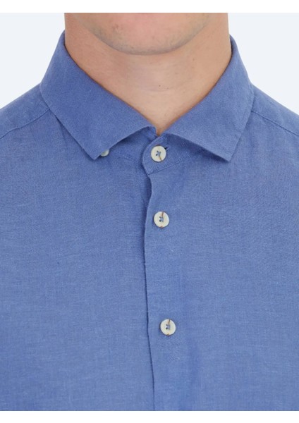 Havacı Mavi Düz Dokuma Casual Pamuk Karışımlı Gömlek fırsatları