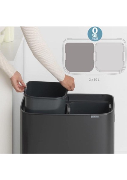 Tantitoni Brabantia Çöp Kutusu 30 + 30 Lt Bo Touch Dokunmatik Kapak Beyaz