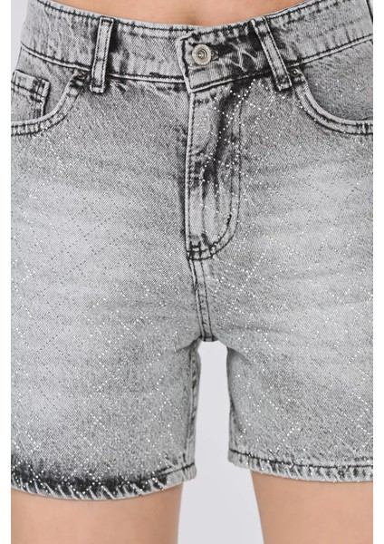 Kadın Taşlı Jean Kot Şort P-00017264