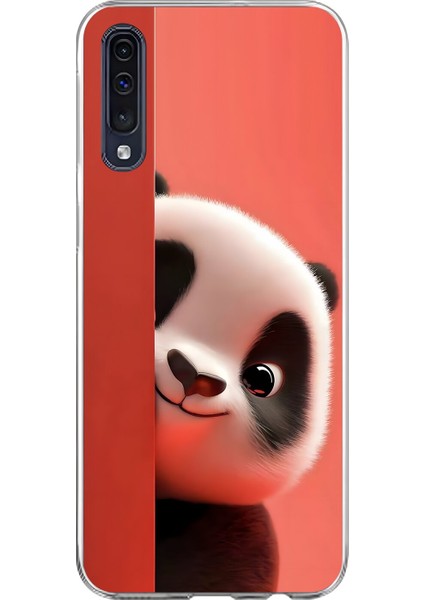 Samsung Galaxy A70 Uyumlu Şeffaf Kılıf 4 Peluş Panda Tasarımlı