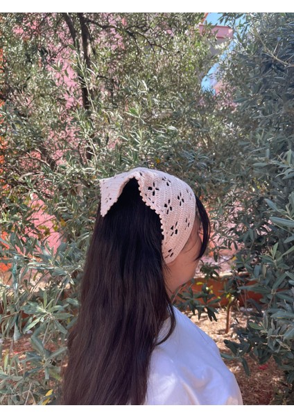 Örgü Bandana, El Örgüsü Desenli Üçgen Bandana,yazlık Bandana