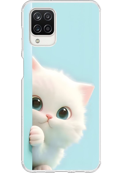 Samsung Galaxy A12 Uyumlu Şeffaf Kılıf 2 Peluş Kedi Tasarımlı