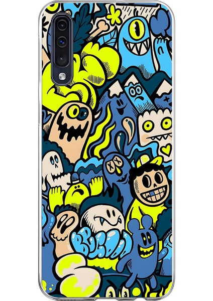 Samsung Galaxy A70 Uyumlu Şeffaf Kılıf Graffiti 11 Tasarımlı