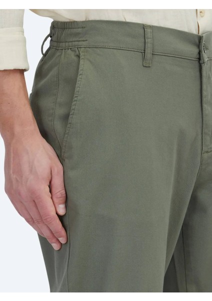 Haki Düz Dokuma Jogging Fit Casual Pamuk Karışımlı Pantolon