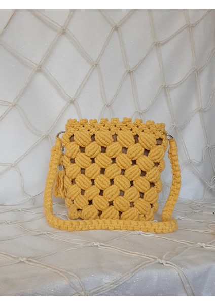 El Yapımı Makrome Sarı Omuz Çantası